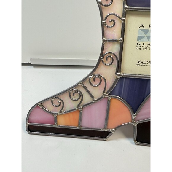 Art Glass Handmade Photo Frame Stain Glass Boot Shoe Shape Frame - Picture 8 of 9